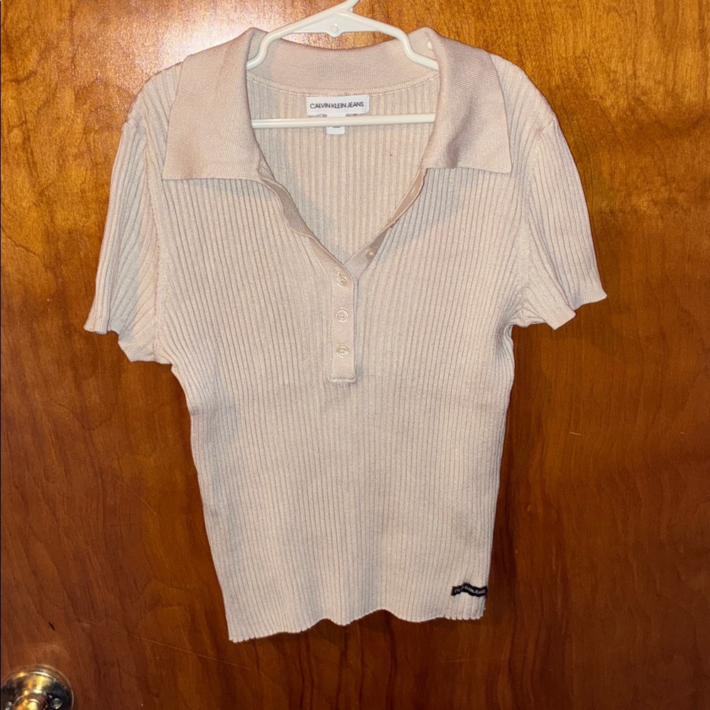 Calvin Klein Light Tan Ribbed Knit Top